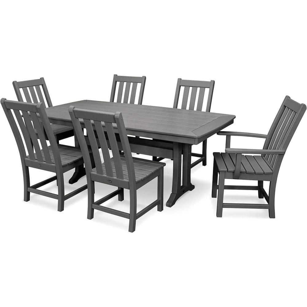 image:imagePOLYWOOD Vineyard 7Piece Nautical Trestle Dining Set TeakSlate Grey
