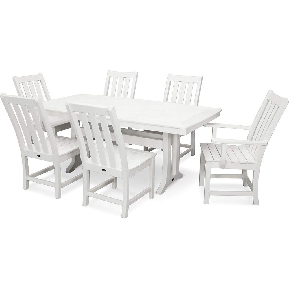 image:imagePOLYWOOD Vineyard 7Piece Nautical Trestle Dining Set TeakWhite