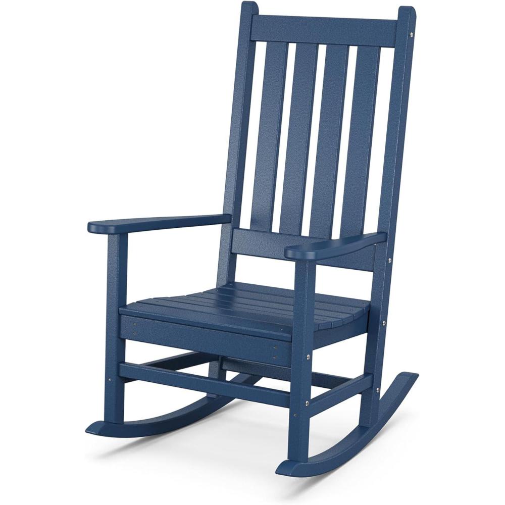 image:imagePOLYWOOD Vineyard Porch Rocking Chair HDPE Outdoor Rocker Patio Furniture Black Made in USANavy