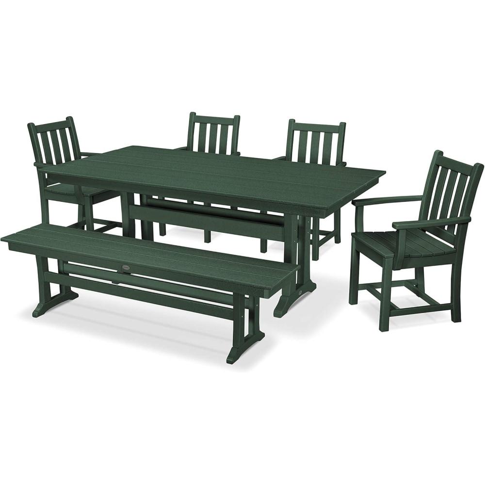 image:imagePolywood Traditional Garden 6Piece Farmhouse Dining Set with Bench BlackGreen