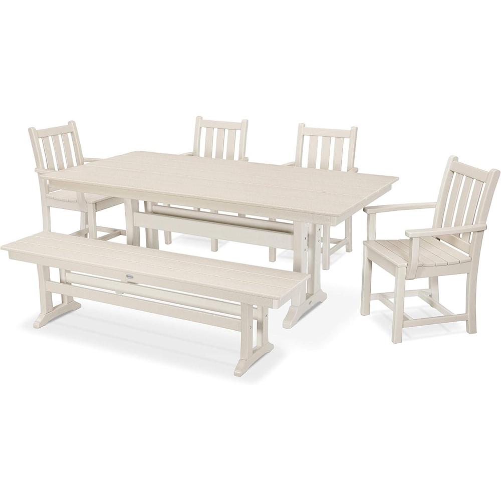 image:imagePolywood Traditional Garden 6Piece Farmhouse Dining Set with Bench BlackSand