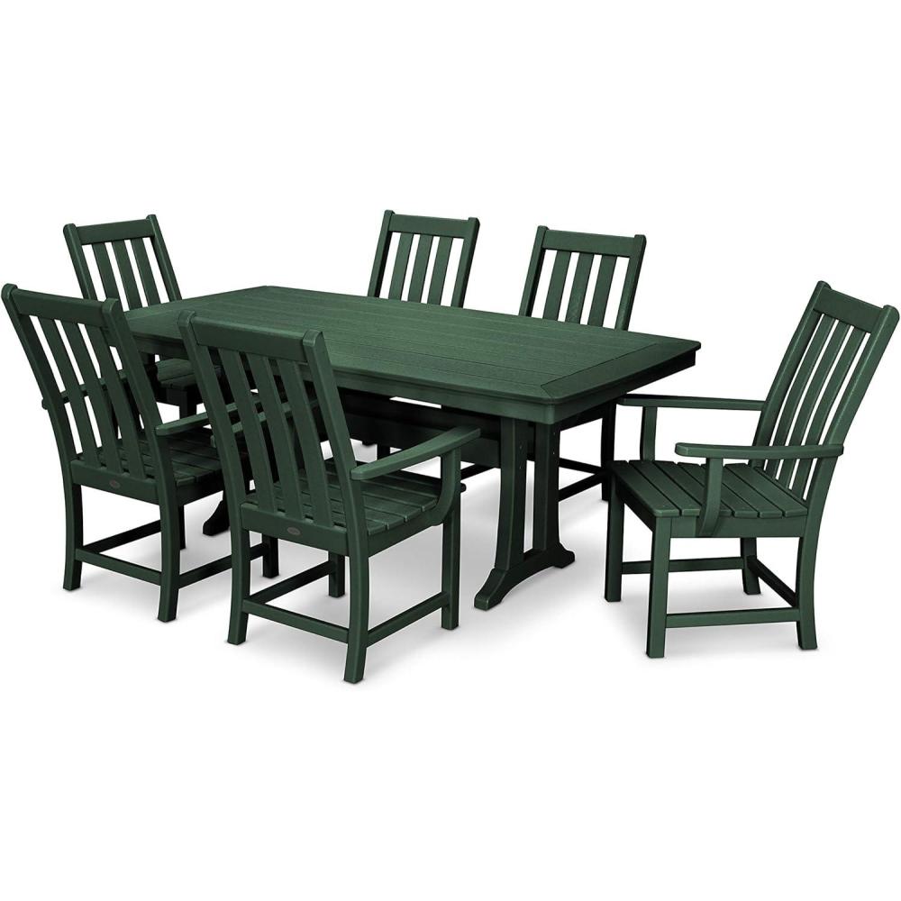 image:imagePolywood Vineyard 7Piece Outdoor Dining Set Slate Grey HDPE Composite Patio Furniture Set with Table and 6 Chairs for Deck Garden BackyardGreen