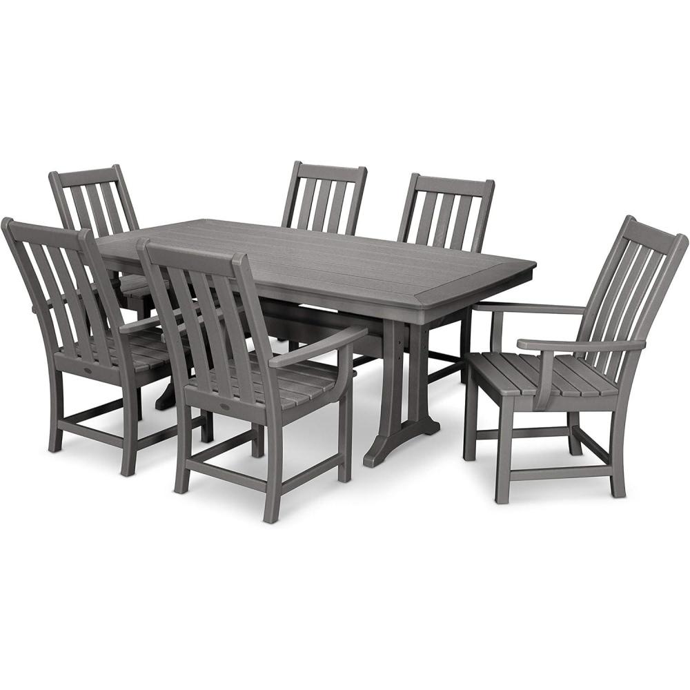 image:imagePolywood Vineyard 7Piece Outdoor Dining Set Slate Grey HDPE Composite Patio Furniture Set with Table and 6 Chairs for Deck Garden BackyardSlate Grey