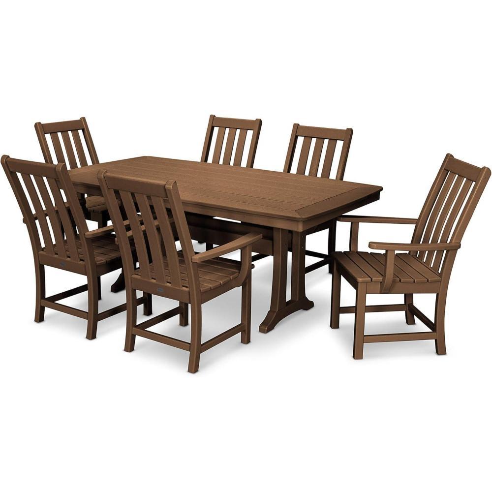 image:imagePolywood Vineyard 7Piece Outdoor Dining Set Slate Grey HDPE Composite Patio Furniture Set with Table and 6 Chairs for Deck Garden BackyardTeak