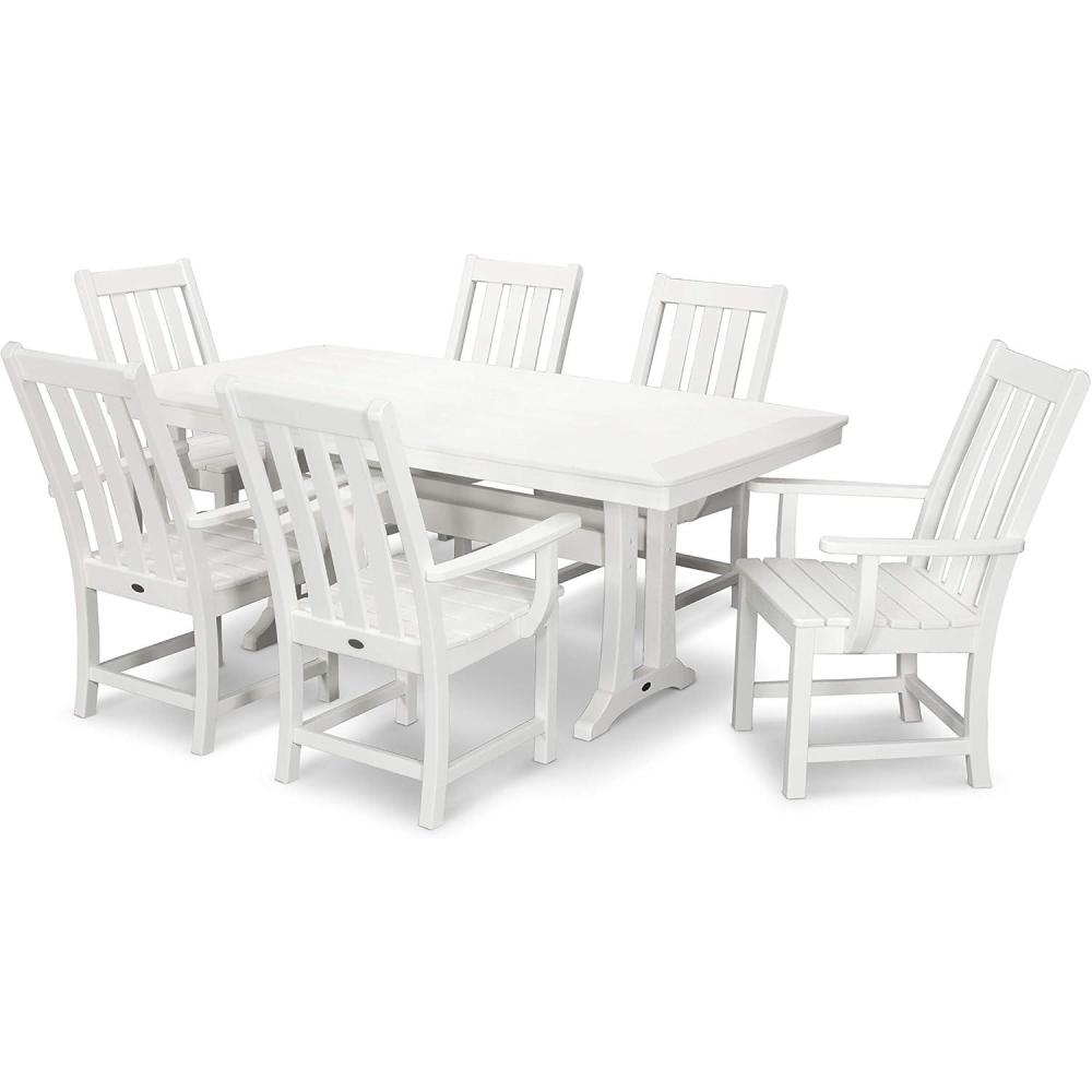 image:imagePolywood Vineyard 7Piece Outdoor Dining Set Slate Grey HDPE Composite Patio Furniture Set with Table and 6 Chairs for Deck Garden BackyardWhite
