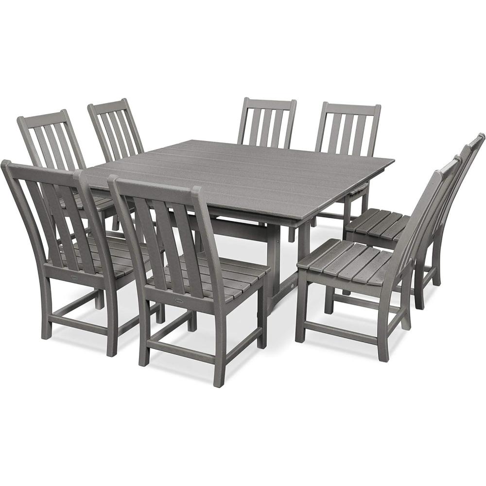 image:imagePolywood Vineyard 9Piece Farmhouse Dining Set BlackSlate Grey