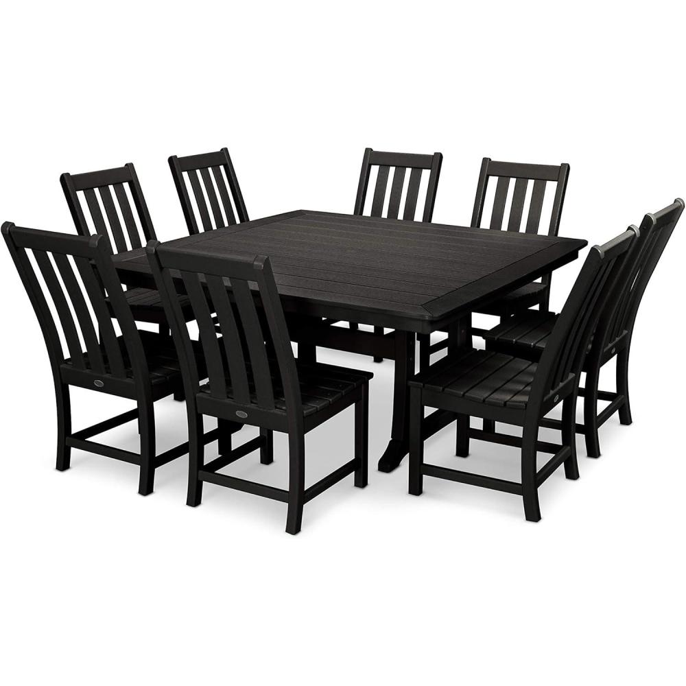 image:imagePolywood Vineyard 9Piece Outdoor Dining Set Sand HDPE Composite Patio Furniture Table and 8 Chairs FadeProof AllSeason Backyard DiningBlack