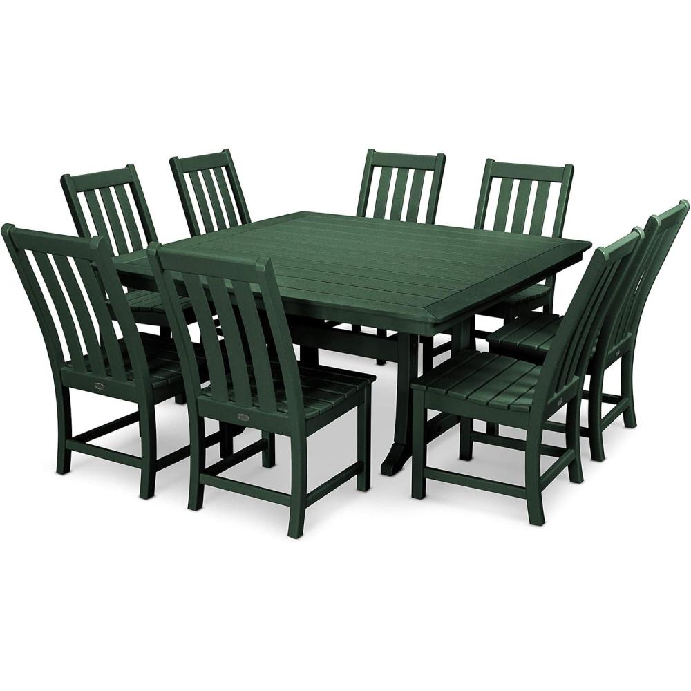 image:imagePolywood Vineyard 9Piece Outdoor Dining Set Sand HDPE Composite Patio Furniture Table and 8 Chairs FadeProof AllSeason Backyard DiningGreen