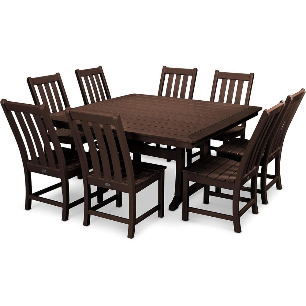 image:imagePolywood Vineyard 9Piece Outdoor Dining Set Sand HDPE Composite Patio Furniture Table and 8 Chairs FadeProof AllSeason Backyard DiningMahogany
