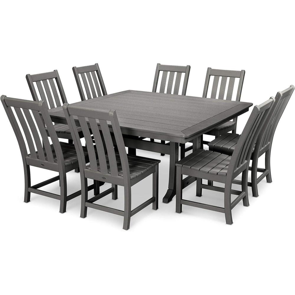 image:imagePolywood Vineyard 9Piece Outdoor Dining Set Sand HDPE Composite Patio Furniture Table and 8 Chairs FadeProof AllSeason Backyard DiningSlate Grey