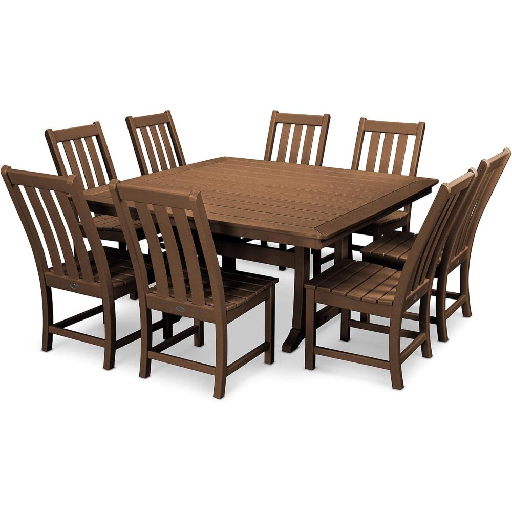 image:imagePolywood Vineyard 9Piece Outdoor Dining Set Sand HDPE Composite Patio Furniture Table and 8 Chairs FadeProof AllSeason Backyard DiningTeak
