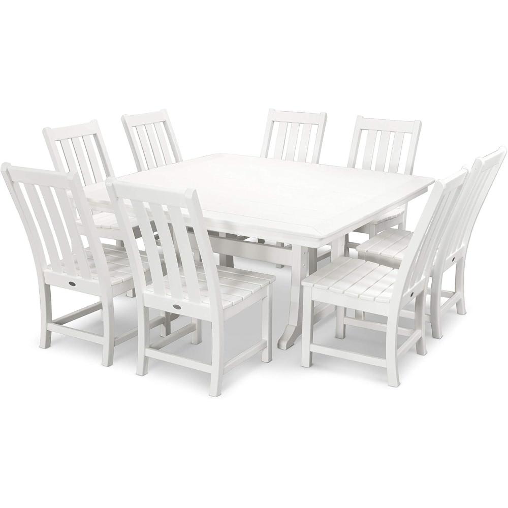 image:imagePolywood Vineyard 9Piece Outdoor Dining Set Sand HDPE Composite Patio Furniture Table and 8 Chairs FadeProof AllSeason Backyard DiningWhite