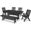 image:imagePolywood Vineyard 6Piece Farmhouse Folding Dining Set with Bench Teak  HDPE Composite Outdoor Patio Furniture for Deck Garden amp BackyardBlack
