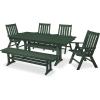 image:imagePolywood Vineyard 6Piece Farmhouse Folding Dining Set with Bench Teak  HDPE Composite Outdoor Patio Furniture for Deck Garden amp BackyardGreen