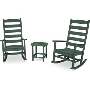 POLYWOOD® Black Outdoor Rocking Chairs Set of 2 – Composite Rocking Chairs for Front Porch, Patio, or Garden(Green)