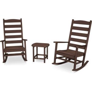 POLYWOOD® Black Outdoor Rocking Chairs Set of 2 – Composite Rocking Chairs for Front Porch, Patio, or Garden(Mahogany)