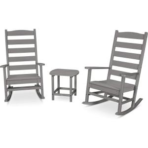POLYWOOD® Black Outdoor Rocking Chairs Set of 2 – Composite Rocking Chairs for Front Porch, Patio, or Garden(Slate Grey)