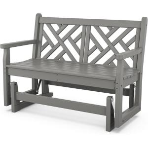 POLYWOOD CDG48TE Chippendale Glider, Teak(Slate Grey)