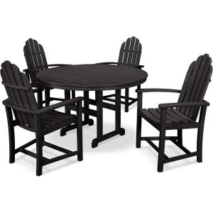 POLYWOOD® Classic Adirondack 5-Piece Round Farmhouse Dining Set in White(Black)