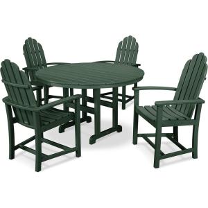 POLYWOOD® Classic Adirondack 5-Piece Round Farmhouse Dining Set in White(Green)