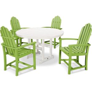 POLYWOOD® Classic Adirondack 5-Piece Round Farmhouse Dining Set in White(Lime / White)