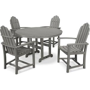 POLYWOOD® Classic Adirondack 5-Piece Round Farmhouse Dining Set in White(Slate Grey)