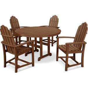 POLYWOOD® Classic Adirondack 5-Piece Round Farmhouse Dining Set in White(Teak)