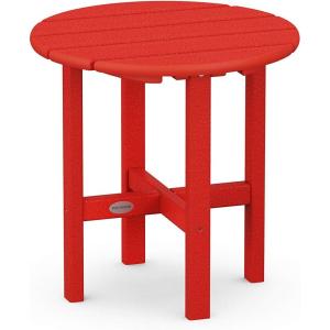 POLYWOOD Round Side Table, 18 Inch, Outdoor End Table, Recycled Plastic Patio Furniture, Pool Deck Garden Hot Tub Accent Table, Navy(Sunset Red)