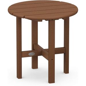 POLYWOOD Round Side Table, 18 Inch, Outdoor End Table, Recycled Plastic Patio Furniture, Pool Deck Garden Hot Tub Accent Table, Navy(Teak)