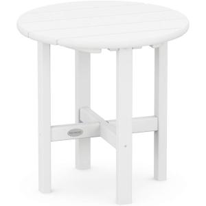 POLYWOOD Round Side Table, 18 Inch, Outdoor End Table, Recycled Plastic Patio Furniture, Pool Deck Garden Hot Tub Accent Table, Navy(White)