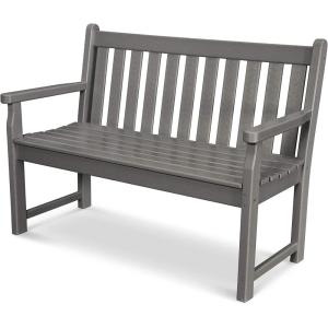 POLYWOOD TGB48WH Traditional Garden 48″ Bench, White(Slate Grey)