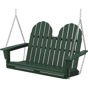 POLYWOOD Vineyard 4-Foot Porch Swing, Heavy Duty HDPE Outdoor Hanging Swing with Chains, Wood-Look Furniture for Front Porch, Patio, Garden, Slate Grey(Green)