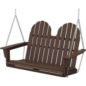 POLYWOOD Vineyard 4-Foot Porch Swing, Heavy Duty HDPE Outdoor Hanging Swing with Chains, Wood-Look Furniture for Front Porch, Patio, Garden, Slate Grey(Mahogany)
