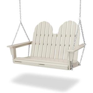 POLYWOOD Vineyard 4-Foot Porch Swing, Heavy Duty HDPE Outdoor Hanging Swing with Chains, Wood-Look Furniture for Front Porch, Patio, Garden, Slate Grey(Sand)