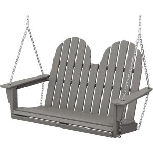 POLYWOOD Vineyard 4-Foot Porch Swing, Heavy Duty HDPE Outdoor Hanging Swing with Chains, Wood-Look Furniture for Front Porch, Patio, Garden, Slate Grey(Slate Grey)