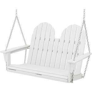POLYWOOD Vineyard 4-Foot Porch Swing, Heavy Duty HDPE Outdoor Hanging Swing with Chains, Wood-Look Furniture for Front Porch, Patio, Garden, Slate Grey(White)