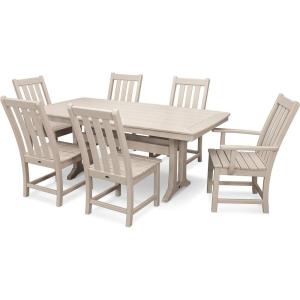 POLYWOOD Vineyard 7-Piece Nautical Trestle Dining Set (Teak)(Sand)