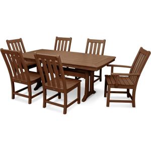 POLYWOOD Vineyard 7-Piece Nautical Trestle Dining Set (Teak)(Teak)