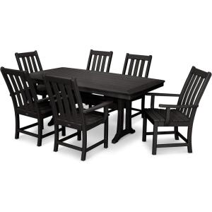 Polywood Vineyard 7-Piece Outdoor Dining Set – Slate Grey HDPE Composite Patio Furniture Set with Table and 6 Chairs for Deck, Garden, Backyard(Black)