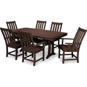 Polywood Vineyard 7-Piece Outdoor Dining Set – Slate Grey HDPE Composite Patio Furniture Set with Table and 6 Chairs for Deck, Garden, Backyard(Mahogany)