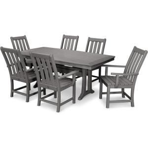 Polywood Vineyard 7-Piece Outdoor Dining Set – Slate Grey HDPE Composite Patio Furniture Set with Table and 6 Chairs for Deck, Garden, Backyard(Slate Grey)