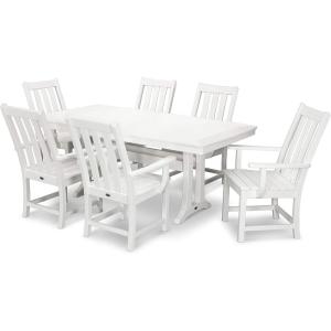 Polywood Vineyard 7-Piece Outdoor Dining Set – Slate Grey HDPE Composite Patio Furniture Set with Table and 6 Chairs for Deck, Garden, Backyard(White)