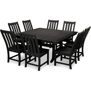 Polywood Vineyard 9-Piece Outdoor Dining Set – Sand – HDPE Composite Patio Furniture – Table and 8 Chairs – Fade-Proof All-Season Backyard Dining(Black)