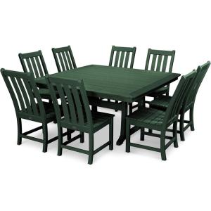 Polywood Vineyard 9-Piece Outdoor Dining Set – Sand – HDPE Composite Patio Furniture – Table and 8 Chairs – Fade-Proof All-Season Backyard Dining(Green)