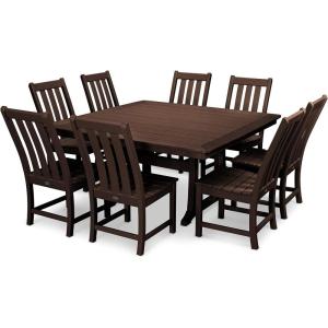 Polywood Vineyard 9-Piece Outdoor Dining Set – Sand – HDPE Composite Patio Furniture – Table and 8 Chairs – Fade-Proof All-Season Backyard Dining(Mahogany)
