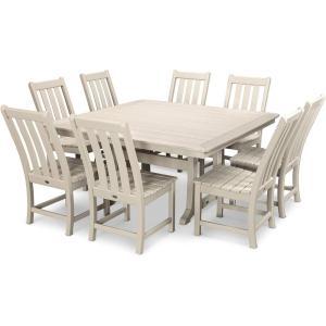 Polywood Vineyard 9-Piece Outdoor Dining Set – Sand – HDPE Composite Patio Furniture – Table and 8 Chairs – Fade-Proof All-Season Backyard Dining(Sand)