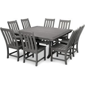 Polywood Vineyard 9-Piece Outdoor Dining Set – Sand – HDPE Composite Patio Furniture – Table and 8 Chairs – Fade-Proof All-Season Backyard Dining(Slate Grey)