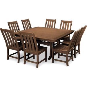 Polywood Vineyard 9-Piece Outdoor Dining Set – Sand – HDPE Composite Patio Furniture – Table and 8 Chairs – Fade-Proof All-Season Backyard Dining(Teak)