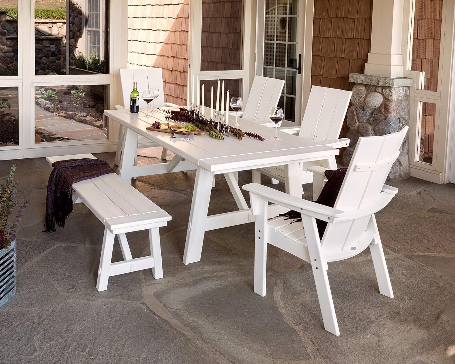 image:imagePolywood Modern Curveback Adirondack 6Piece Rustic Farmhouse Dining Set with Bench in TeakSand