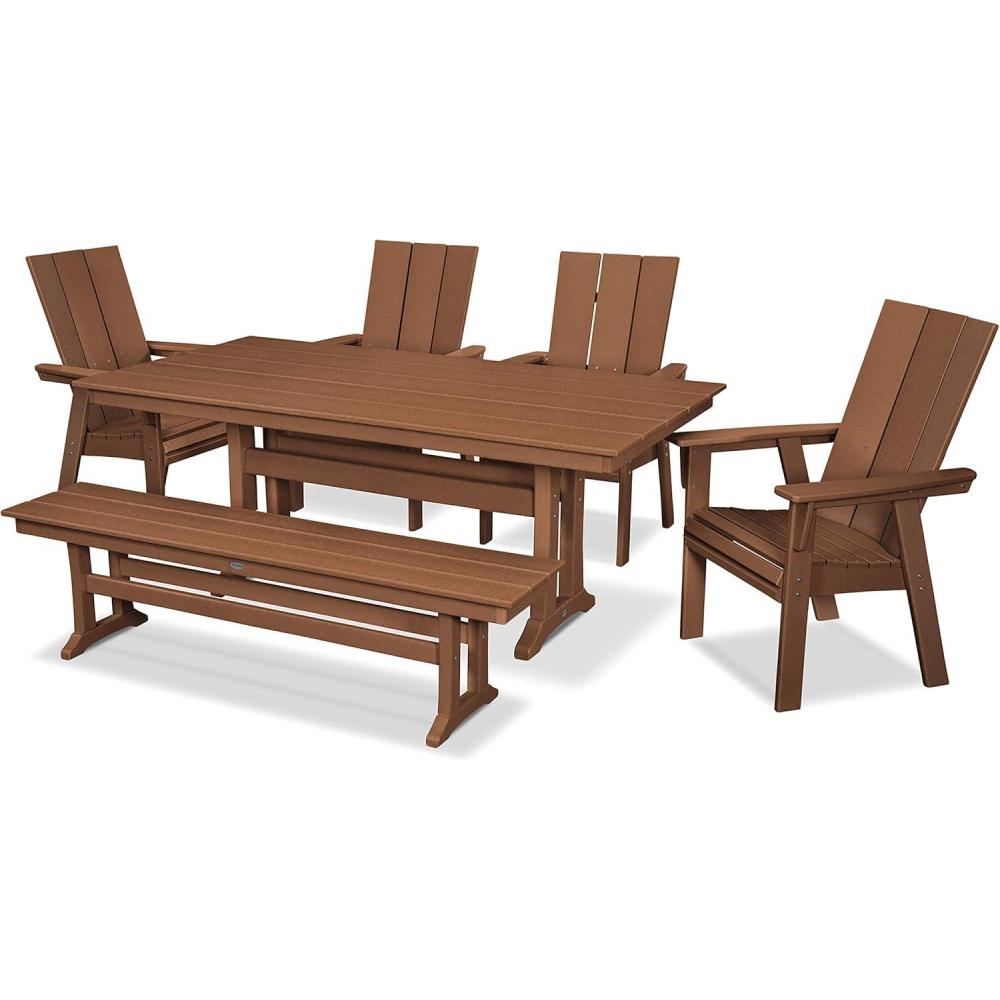 image:imagePolywood Modern Adirondack 6Piece Farmhouse Dining Set with Bench Slate GreyTeak